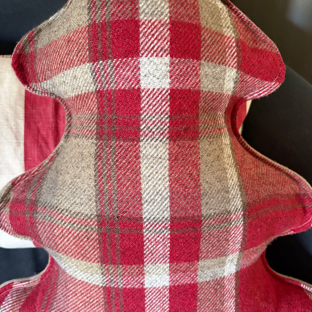 Red Check Embroidered Christmas Tree Cushion