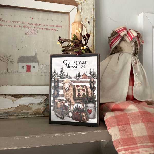 Christmas Blessings Sheep Block with Timer Candle