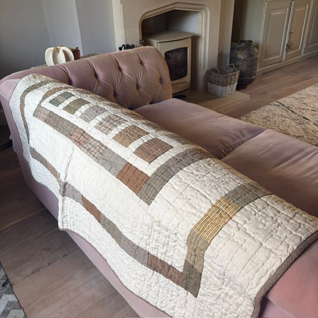 Simple Block Patchwork Throw Quilt