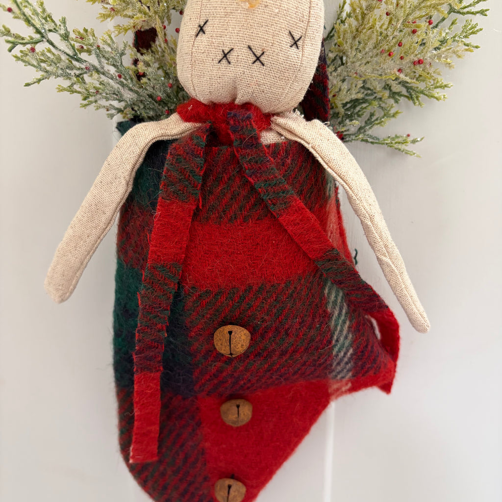 Handmade Primitive Snowman in Check Mitten