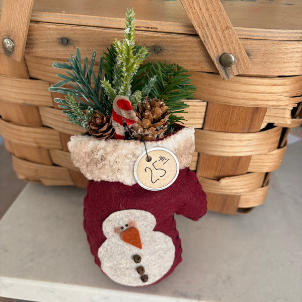 Handmade Stuffed Snowman Mitten Decoration