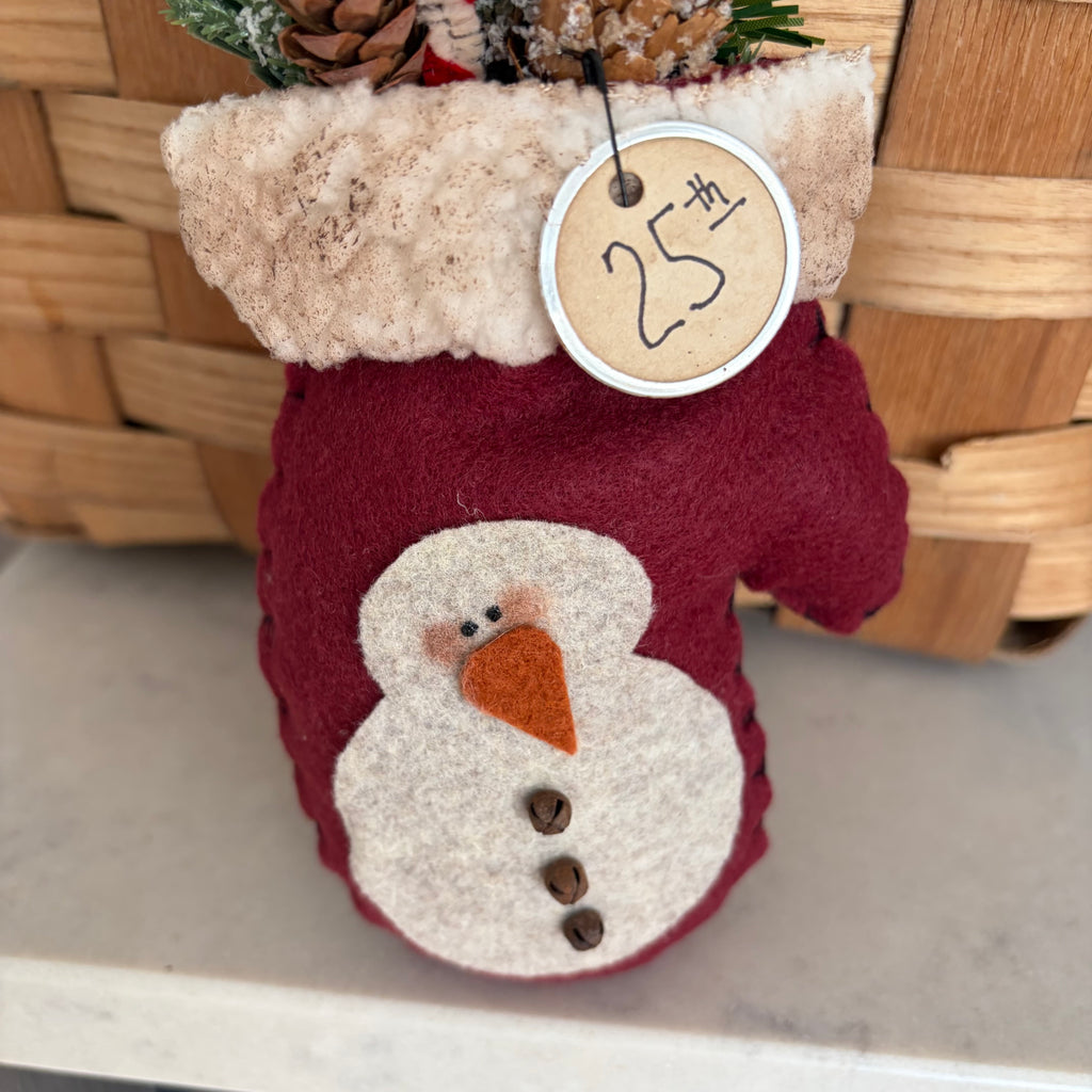 Handmade Stuffed Snowman Mitten Decoration