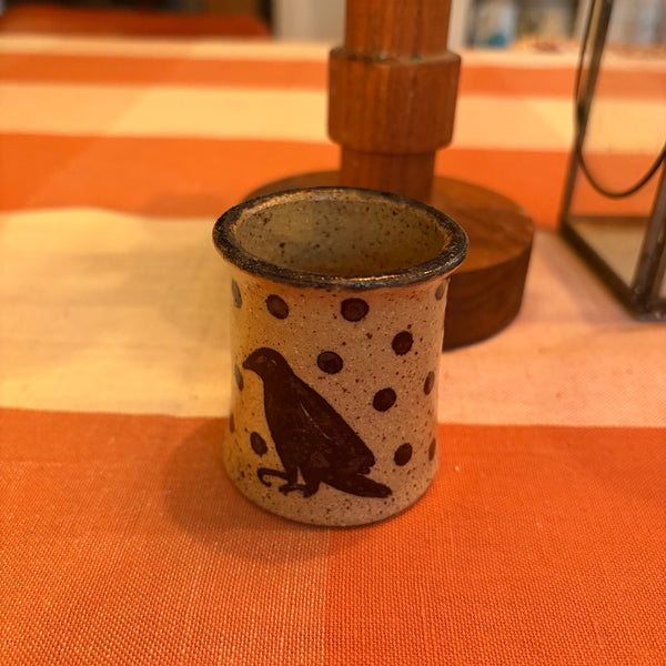 Mini Glazed Ceramic Crock with Spotty Crow Design