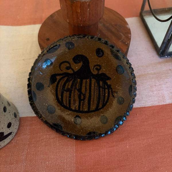 Mini Glazed Ceramic Plate with Spotty Pumpkin Design