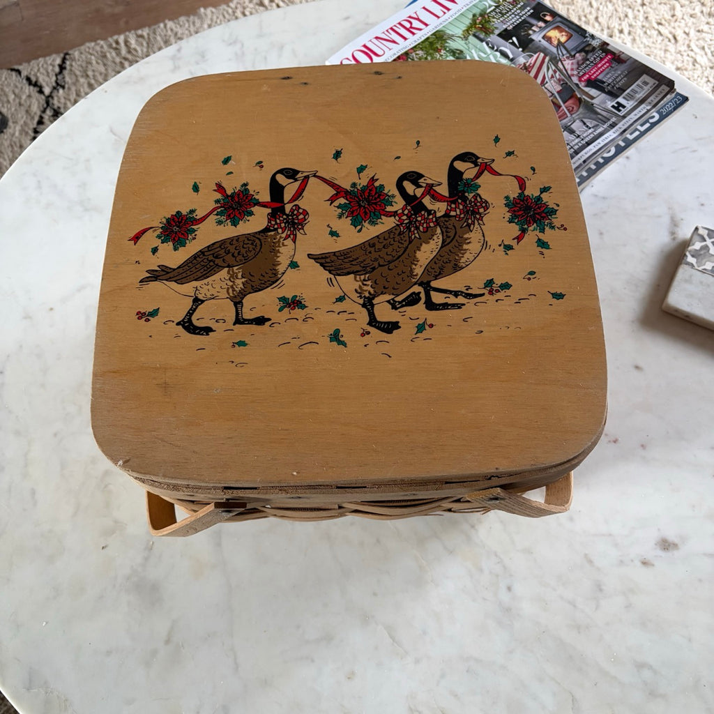 Vintage Basket with Festive Geese
