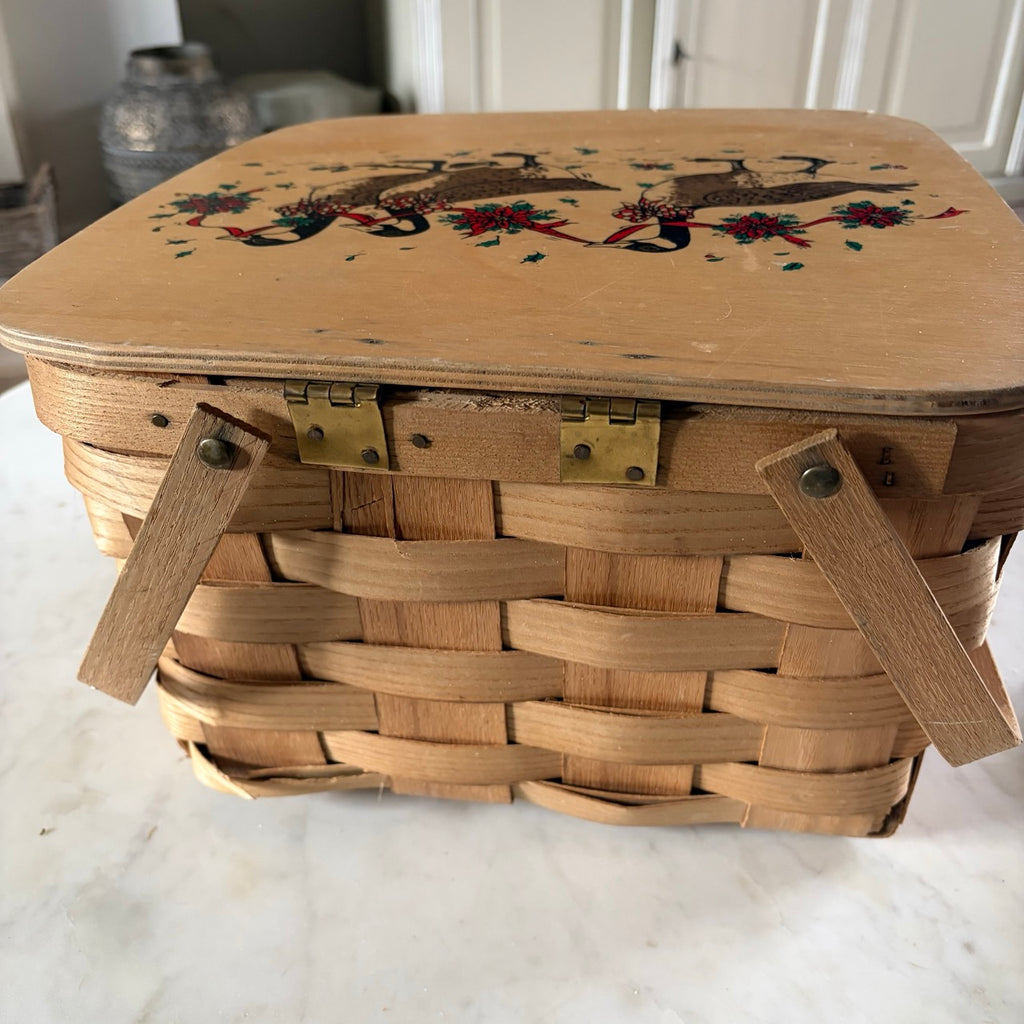 Vintage Basket with Festive Geese