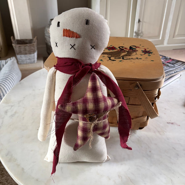 Large Handmade Primitive Snowman with Star