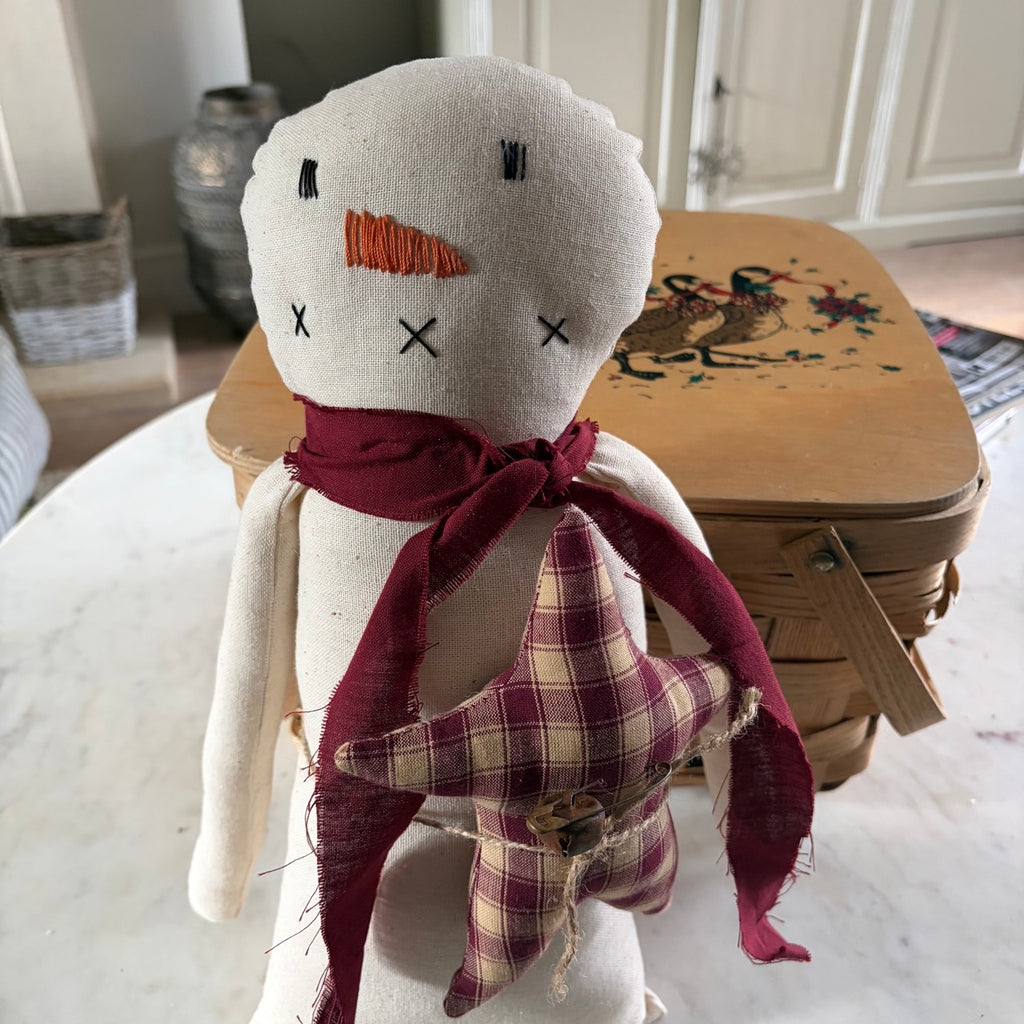 Large Handmade Primitive Snowman with Star