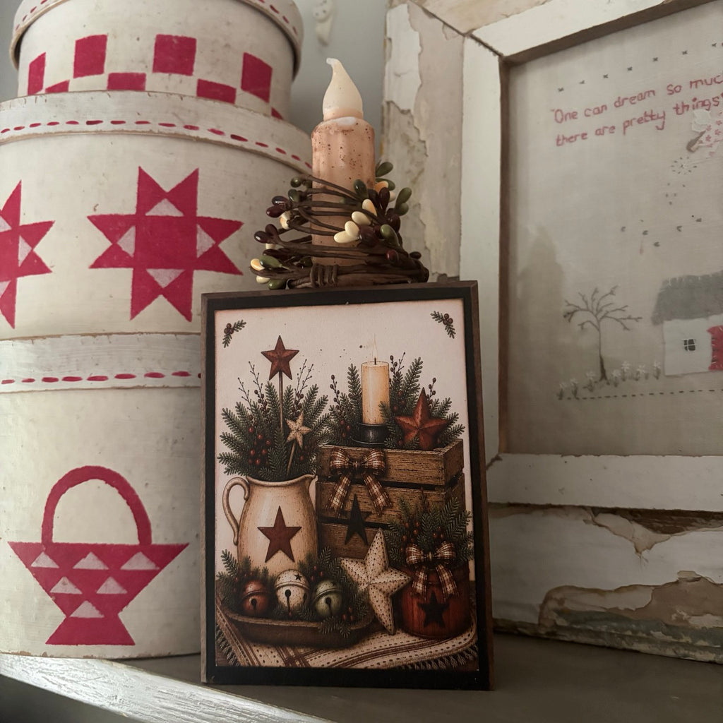 Barn Stars & Bells Block with Timer Candle