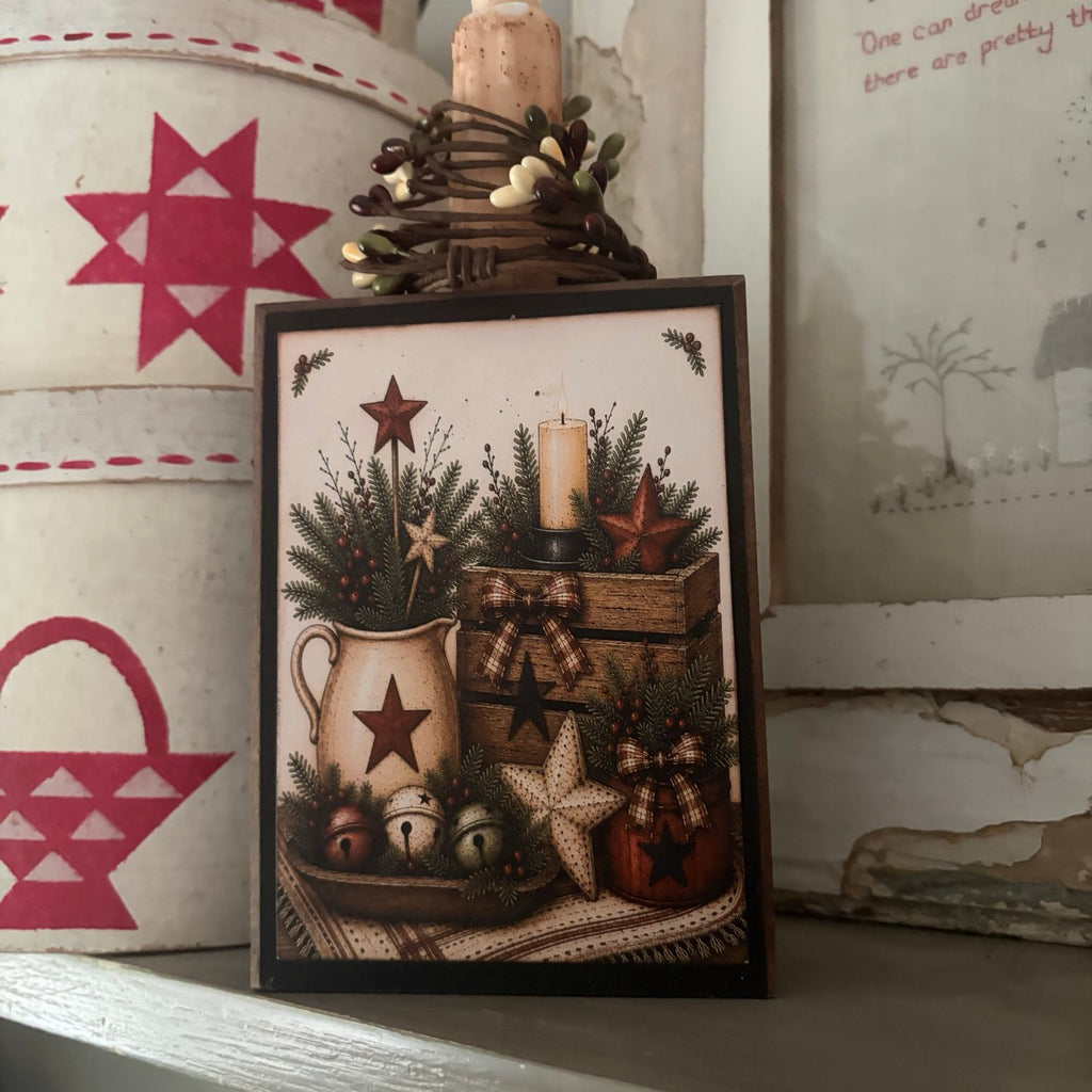 Barn Stars & Bells Block with Timer Candle