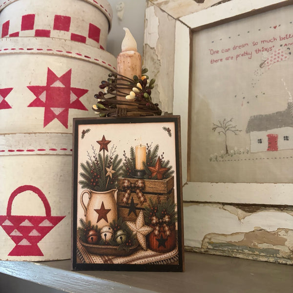 Barn Stars & Bells Block with Timer Candle