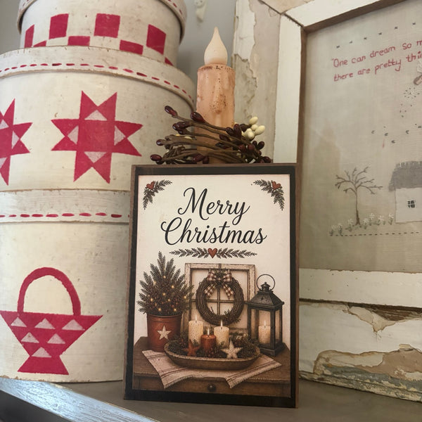 Merry Christmas Tablescape Block with Timer Candle