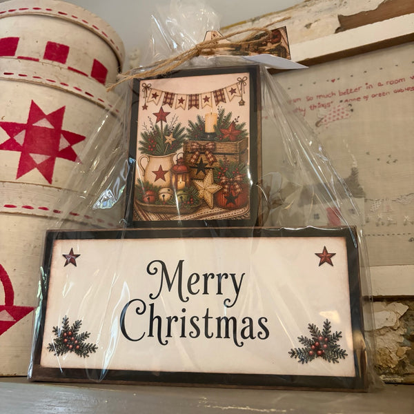 Merry Christmas Barn Stars Large Block Set