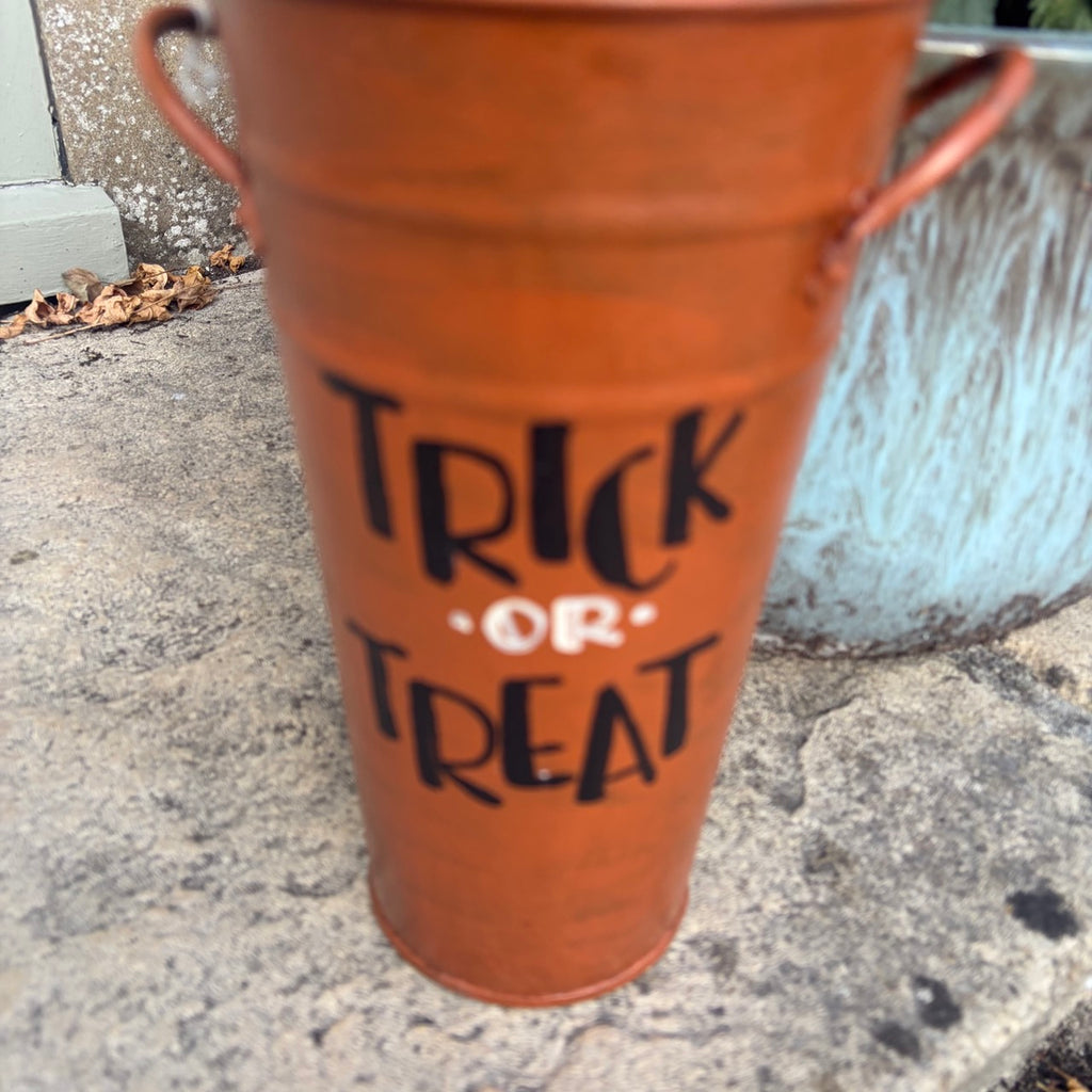 Trick or Treat Aged Tall Metal Bucket