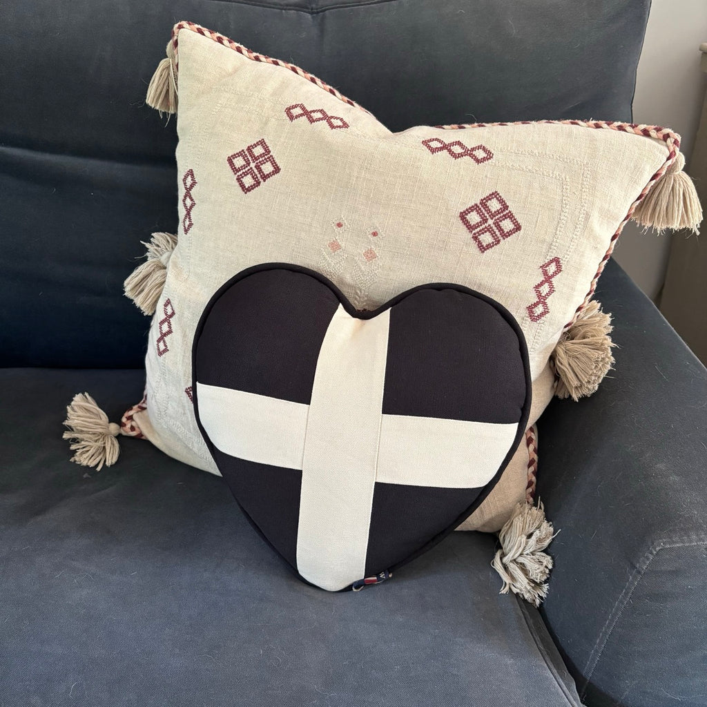 Cornish St Piran's Flag Heart Cushion
