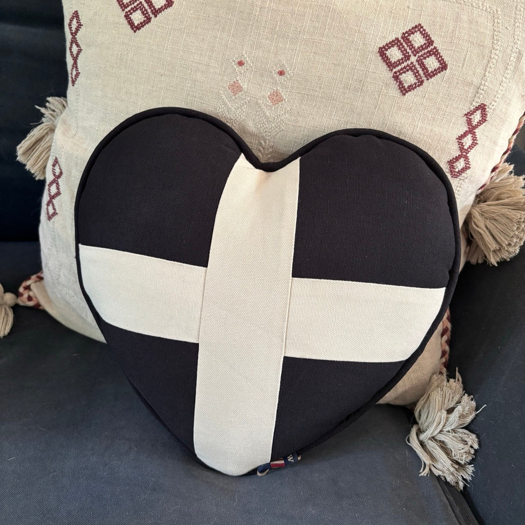 Cornish St Piran's Flag Heart Cushion