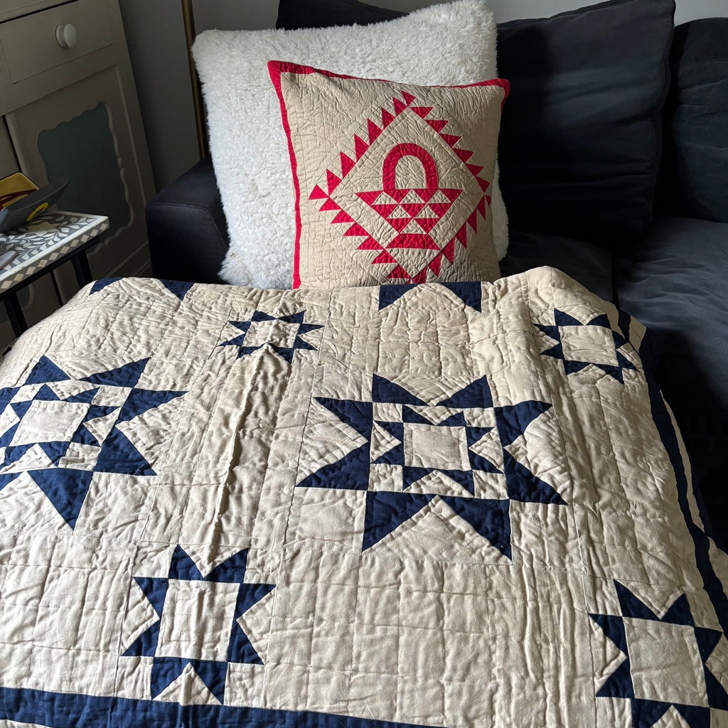 Navy Tea Dyed Guiding Star Throw Quilt