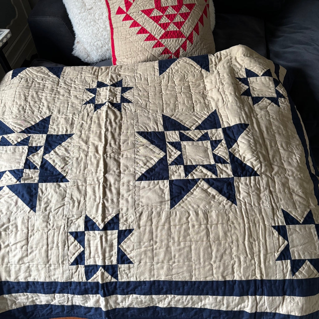 Navy Tea Dyed Guiding Star Throw Quilt