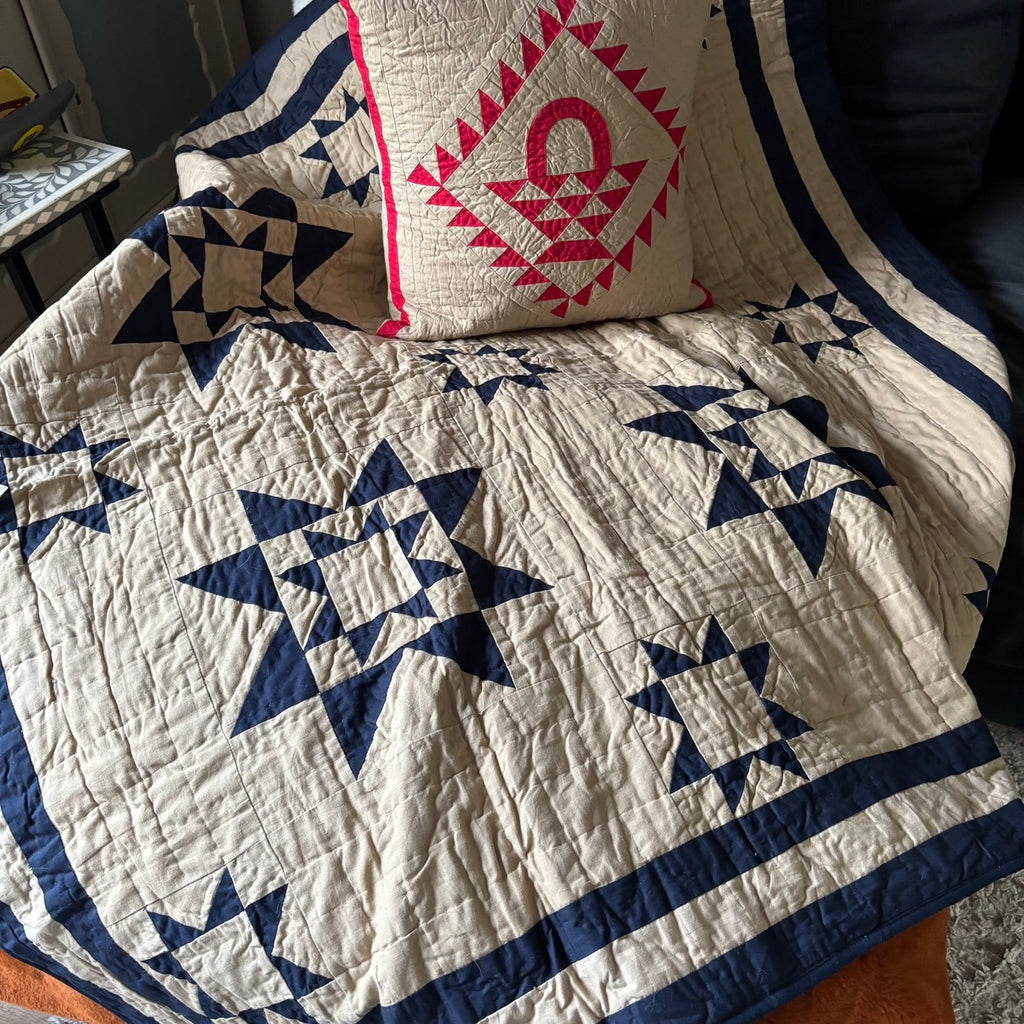 Navy Tea Dyed Guiding Star Throw Quilt