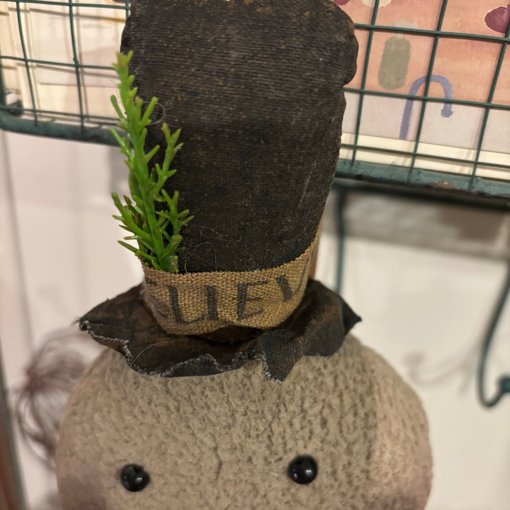 Believe Stiffened Top Hat Snowman Hanger