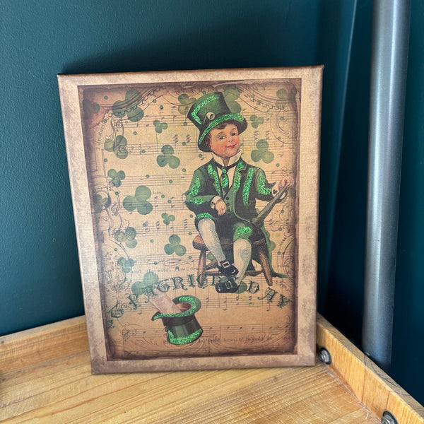 Vintage Style St Patrick's Day Boy Canvas