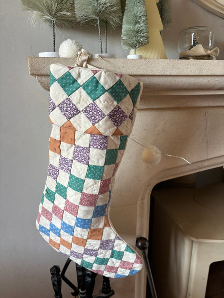 Vintage American Patchwork Quilt Stocking