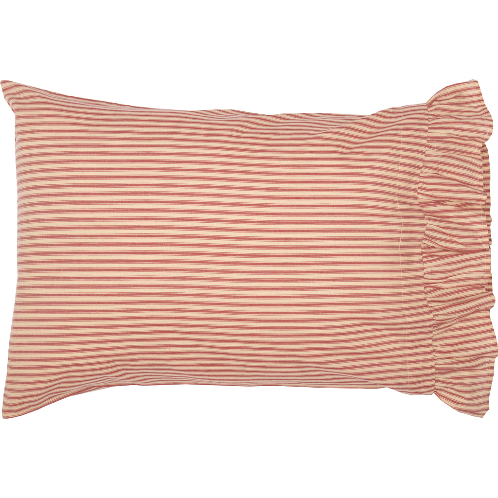 Set of 2 Sawyer Mill Red Ticking Ruffled Pillow Cases