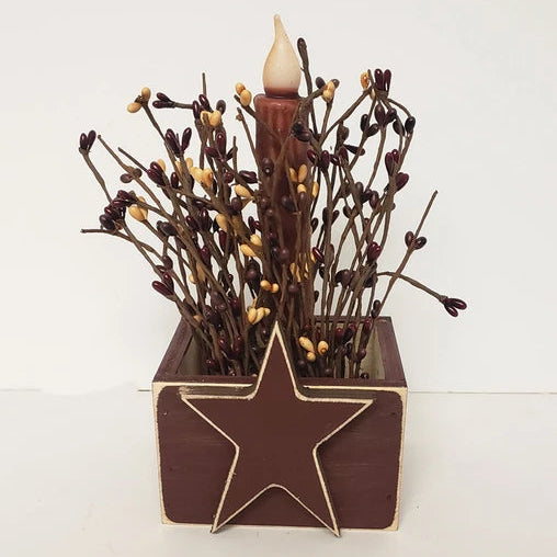 Burgundy Wooden Star Box with Timer Candle