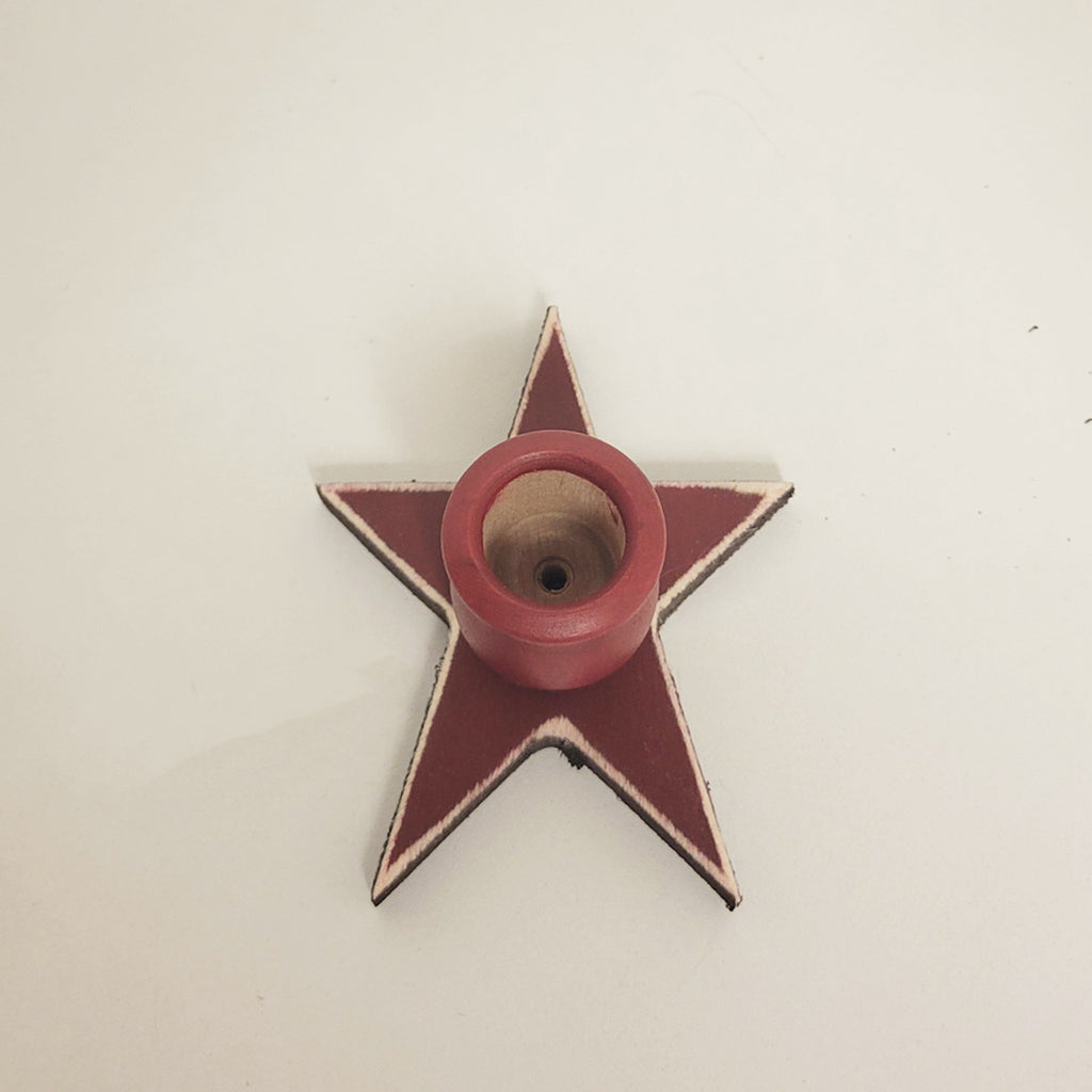 Primitive Barn Red Star Timer Taper Candle Holder