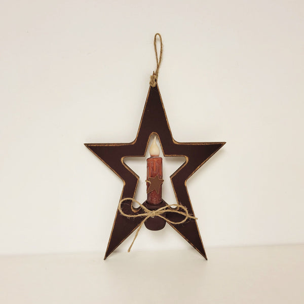 Primitive Wooden Star with Timer Candle