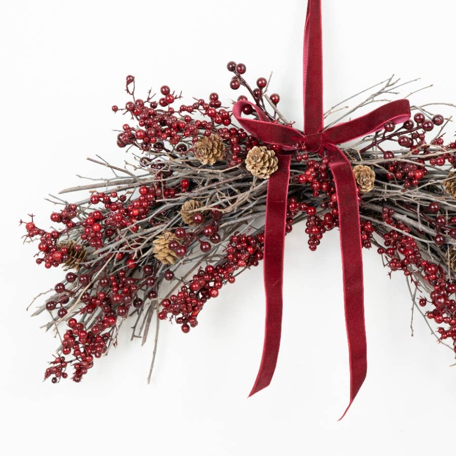 Red Berries & Pinecones Hanging Swag Decoration