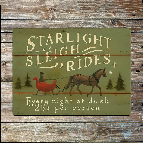 Starlight Sleigh Rides Metal Sign