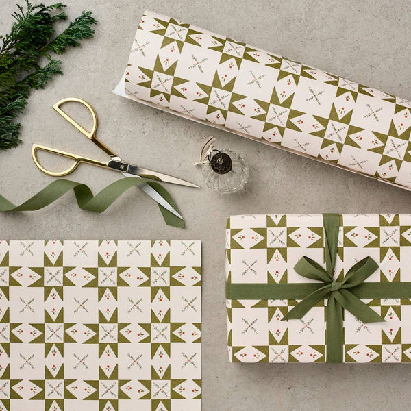 Green Quilt Pattern Christmas Gift Wrapping Paper