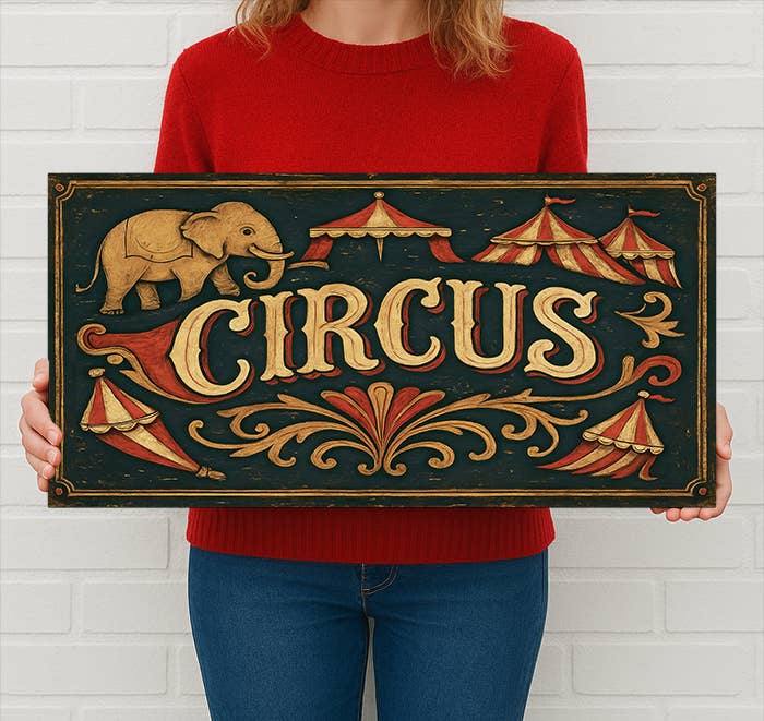 Vintage Style Circus Metal Sign with Elephant and Tents