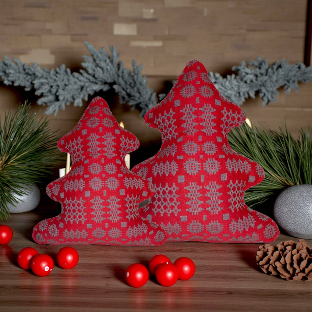 Red Welsh Tapestry Fabric  Christmas Tree Cushion