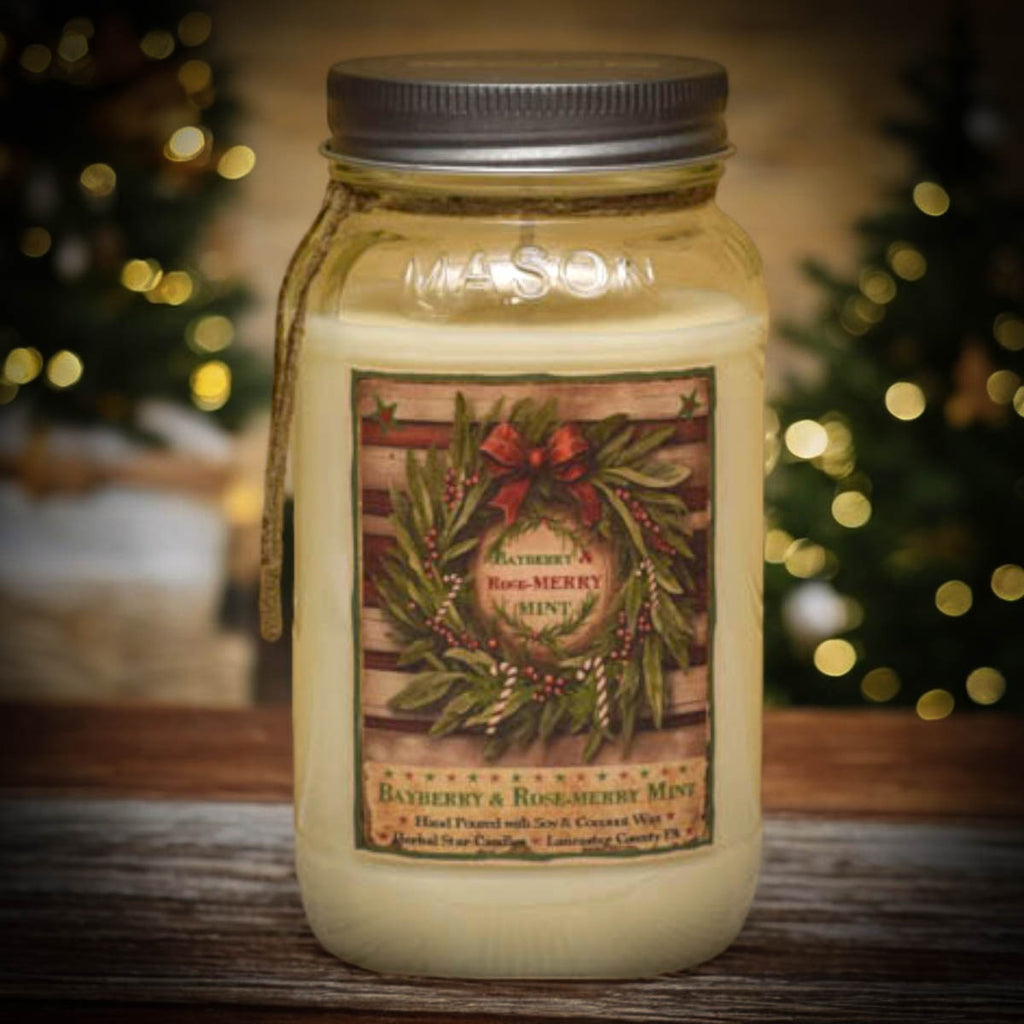 Bayberry and Rosemerry Mint 24oz Soy Mason Jar Candle