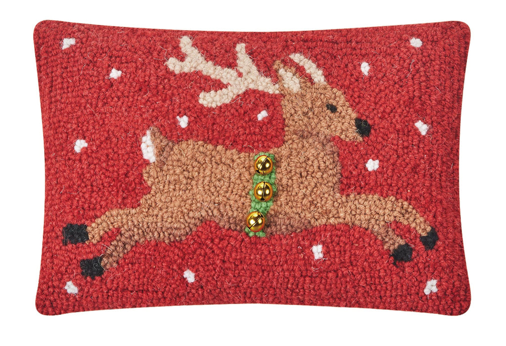 Reindeer With Bells Little Hooked Cushion