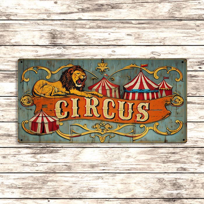 Vintage Style Circus Metal Sign with Lion & Big Top Carnival