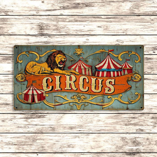 Vintage Style Circus Metal Sign with Lion & Big Top Carnival