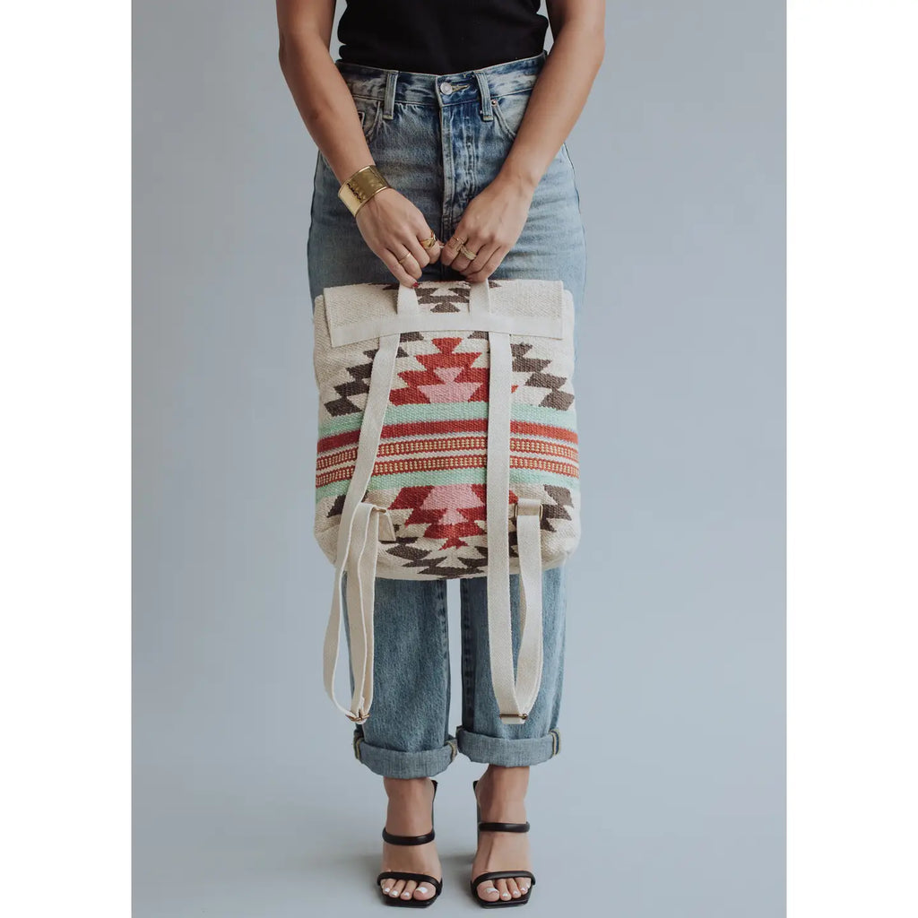 Beige, Brown & Red Aztec Backpack