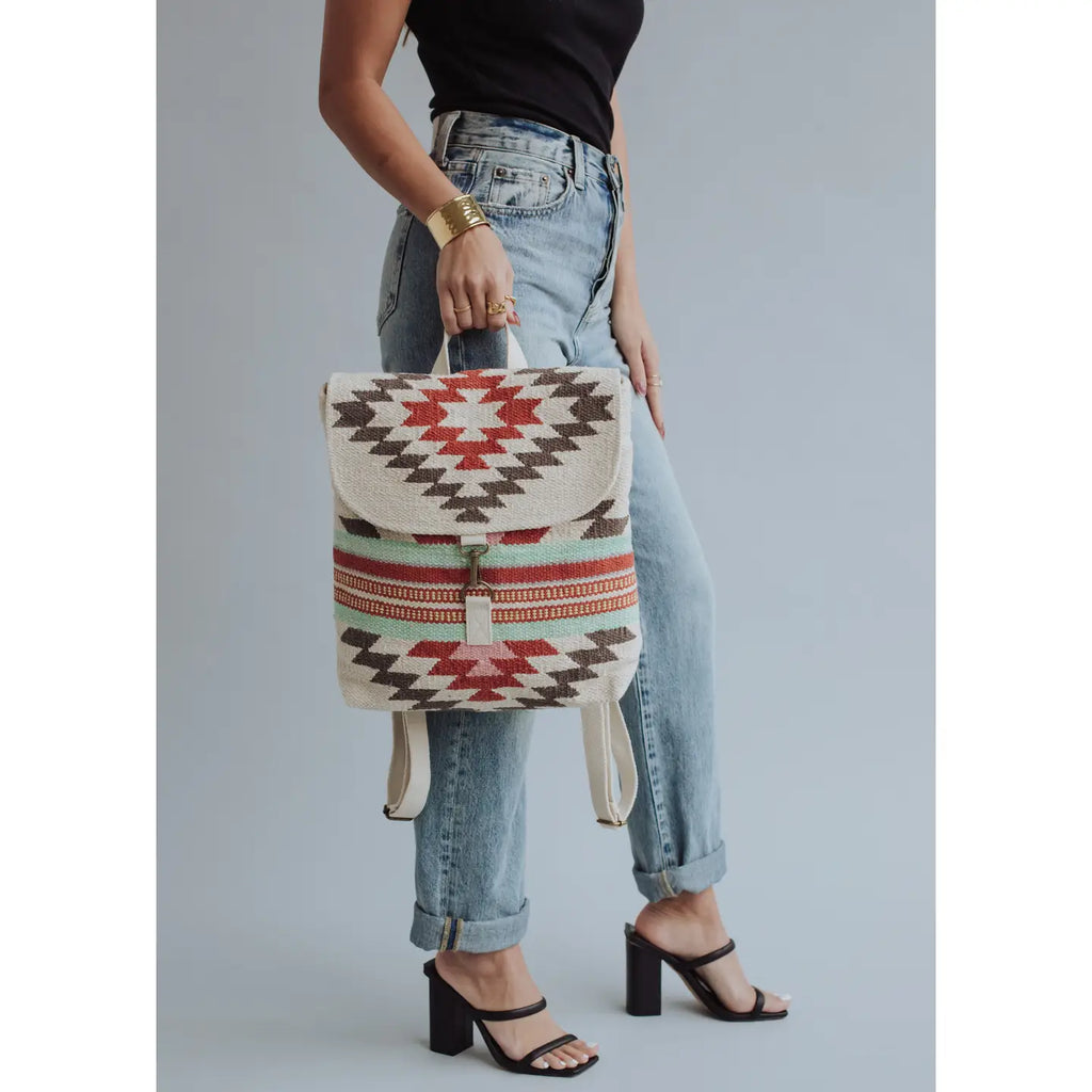 Beige, Brown & Red Aztec Backpack