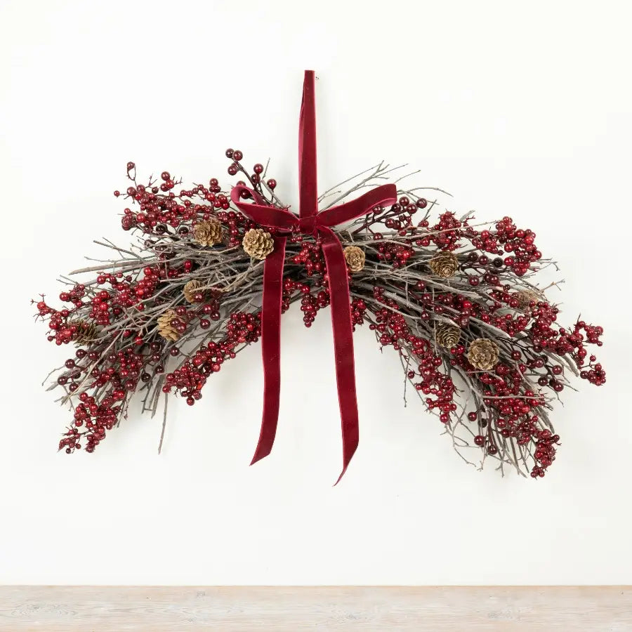 Red Berries & Pinecones Hanging Swag Decoration
