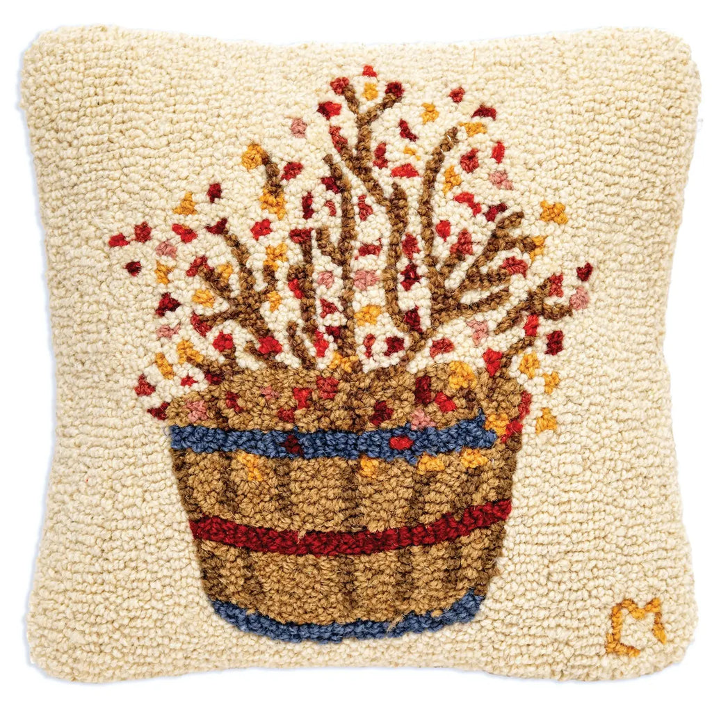 Bittersweet Berries Basket Hooked Wool Cushion