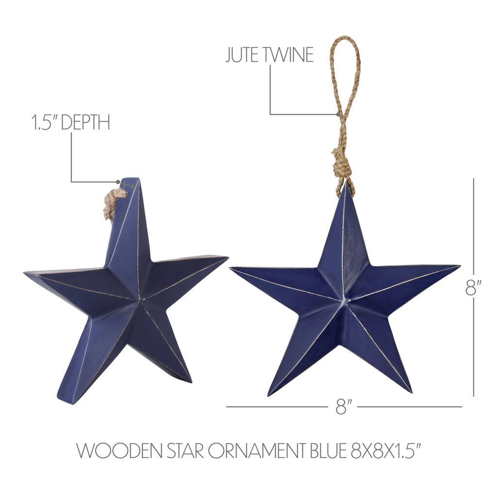 Blue Hanging Wooden Star Decoration - Olde Glory