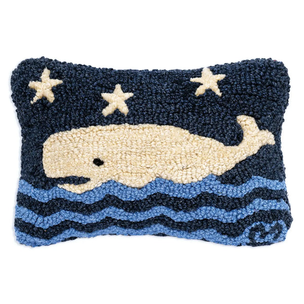 Blue Water Whale Hooked Wool Cushion