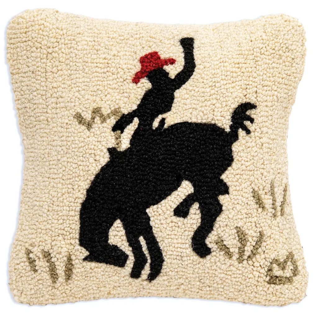 Bucking Cowboy Hooked Wool Cushion