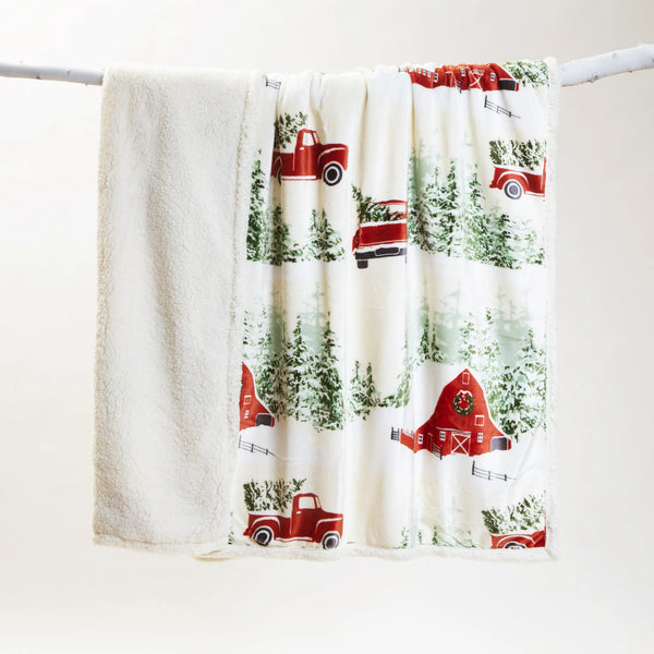 Red Barn and Truck Plush Throw