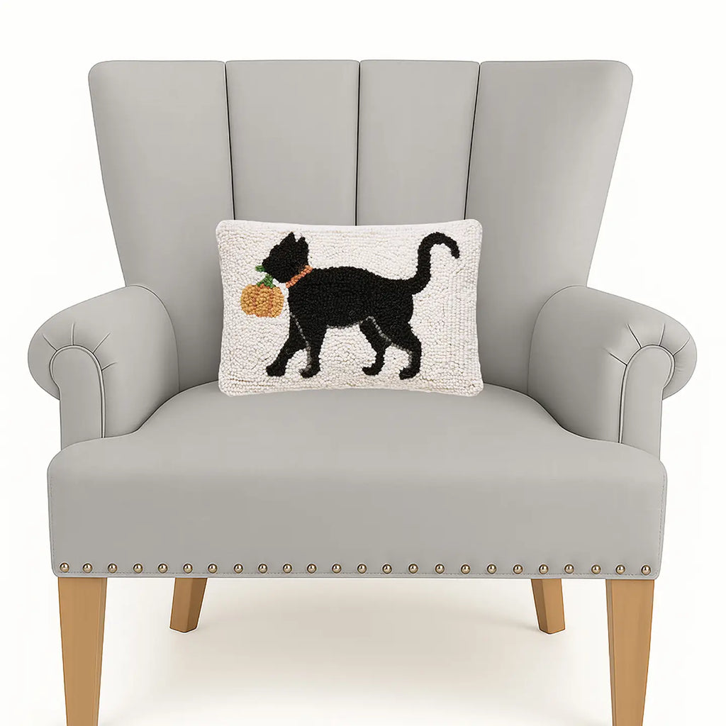 Cat With Pumpkin Hooked Cushion