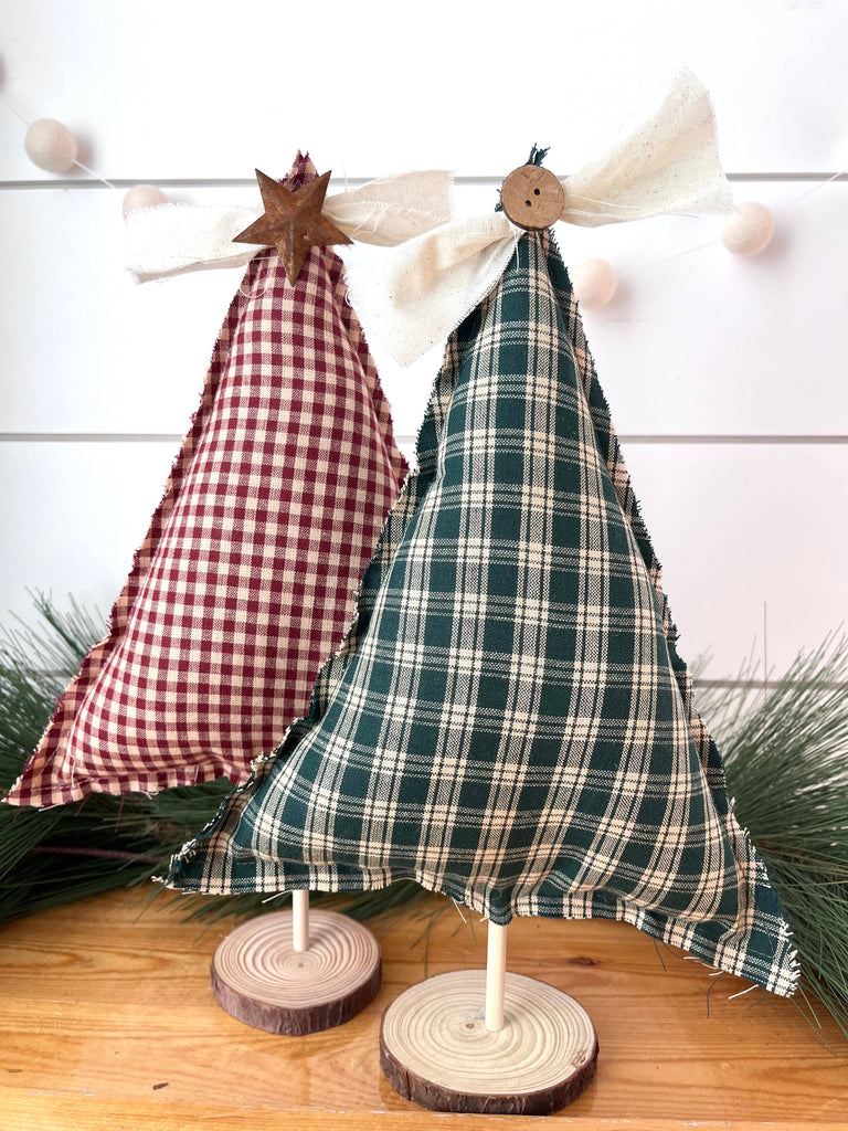 Primitive Burgundy Gingham Christmas Tree