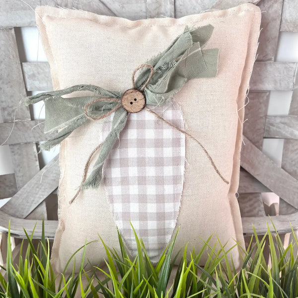 Primitive Taupe Check Spring Carrot Pillow